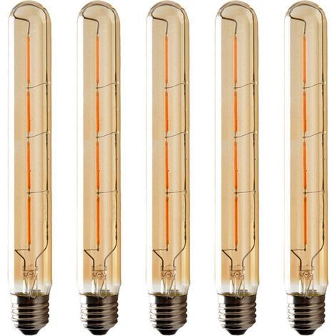 Lot de 5 Ampoules T225 Long Tube, Filament LED Edison, 6W Culot E27 Blanc Chaud, Verre Ambré Pour Décorative Ampoule, AC 220-240V (1/5)