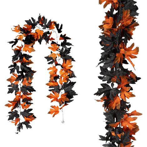 Guirlande Feuille D'érable - Décoration Suspendue Intérieure - Polyesther Orange - 175 cm - Pour Halloween Noël Fête Maison Cheminée Mur (1/5)