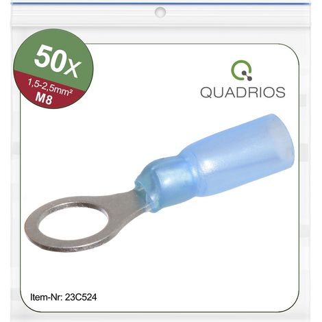 Quadrios 23C524 Ringkabelschuh  Querschnitt (max.)=2.5 mm² Loch-Ø=8.5 mm Teilisoliert Blau 50 St. (1/5)
