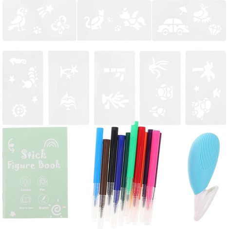 1 Kit Aérographe avec Feutres : Kit aérographe manuel avec pochoirs/stylos aquarelle à encre lavable pour projets artistiques et créatifs des enfants (1/5)