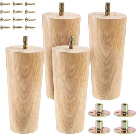 Set of 4 13cm solid wood tapered furniture legs with pre-drilled M8 bolts (1/4)