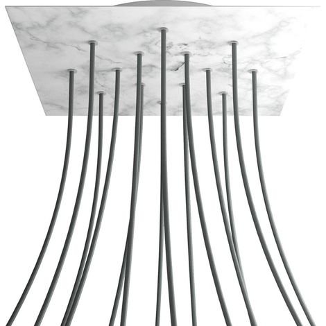 creative cables Rosone XXL Rose-One Quadrato, 400 mm con 14 Fori e 4 Fori Laterali - Marmo Carrara, Bianco