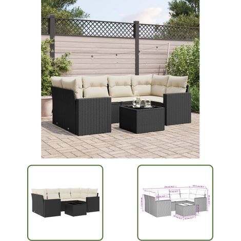 The Living Store 7-tlg. Garten-Sofagarnitur mit Kissen Schwarz Poly Rattan - Gartenmöbel - Outdoor Möbel - Lounge Set - Rattan Sofa - Esstisch (1/3)