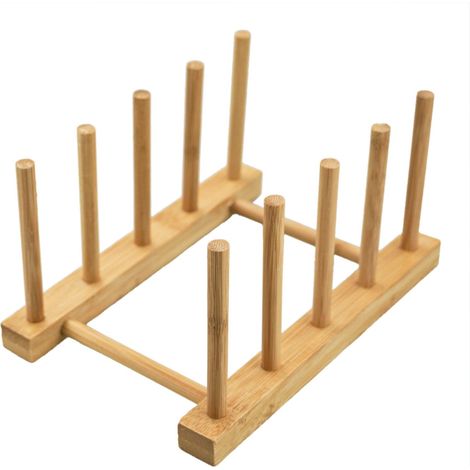 Support pour Assiettes de Cuisine en Bois de Bambou pour Planche à découper, égouttoir à Vaisselle, Organiseur pour Assiettes, Tasses, couvercles de Pot (1, 4 emplacements) (1/5)