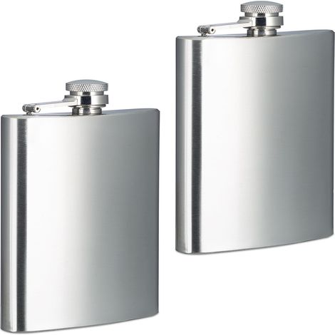 Botellas de agua pequeñas y prácticas, juego de 2, aprox. 200 ml, hechas de acero inoxidable, ideales para viajes, color plateado. (1/5)