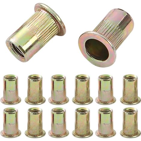 50 Pièces Écrous à Sertir M8, Inserts Filetés en Acier au Carbone Zincé à Tête Plate, Rivets Aveugles pour Métal Plastique (1/5)