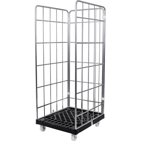 STIER Rollbehälter, 3-seitig, galvanisch verzinkt, mit Kunststoff-Rollplatte, LxBxH 815x724x1630 mm, Nutzhöhe 1450 mm, Möbelroller, Gitterbox, Gitterwagen