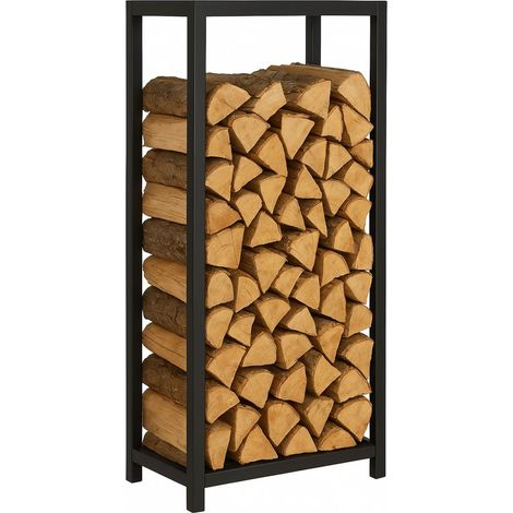 Kaminholzregal Brennholzregal Pulverbeschichteter Stahl 60×25×100 cm Schwarz matt 110 kg Tragkraft Feuerholzregal Kaminholzhalter