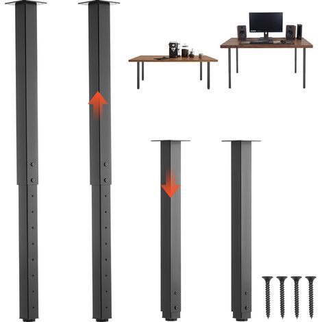 Pieds de Table Réglables en Hauteur 610-1016 mm Lot de 4, Pieds de Bureau, Tubes Carrés en Acier au Carbone, Charge Max. 544 kg pour Bureau, Table à Manger, Établi et Table de Bar, DIY, Noir (1/5)