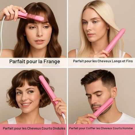 Fer à lisser Mini Lisseur Cheveux Céramique Tourmaline Portable Lisseur pour Cheveux courts, frange, cheveux fins (Rose)