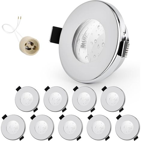 4x Spot LED Encastrable IP65 Cadre Avec Douille GU10, Spots de plafond en Fer Nickel brossé, Rond plat Spots Salle de bain spot cadre d'encastrement 68mm pour extérieur- intérie (1/5)