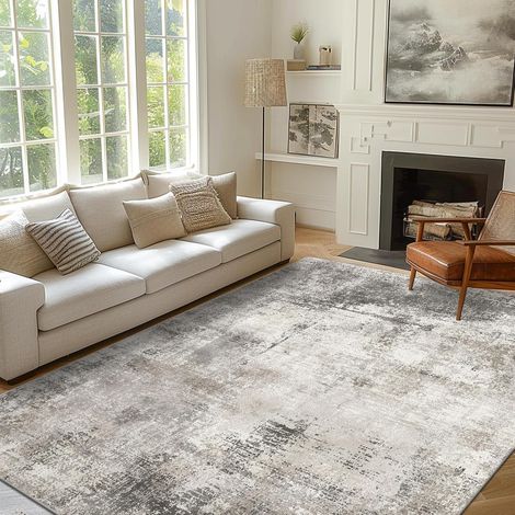 Tapis Salon Résumé 160x230cm Lavable en Machine Rug Grand AntidéRapant Poil Ras, pour Chambre Salle a Manger Descente de Lit Bureau, Cuisine, Gris (1/5)