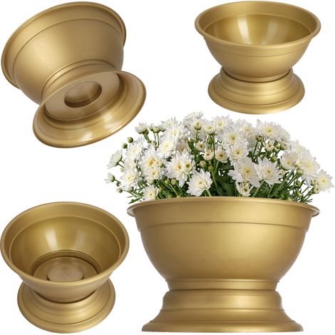 KADAX Blumenschale mit Standfuß, Pflanzschale aus Kunststoff, 29 cm, Gold