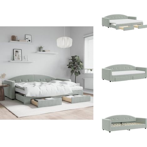 Tagesbett Ausziehbar mit Schubladen Hellgrau 80x200 cm Samt - Ausziehbares Tagesbett - Ausziehbare Tagesbetten - Schlafbett - Gästebett (1/5)