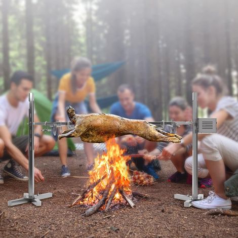 Spanferkelgrill, 220V BBQ Spanferkelgrill mit Motor Höhenverstellbar Elektrischer Edelstahl Grill, Kann 40 kg Tragen, Spanferkelgrill, Spieß Grill mit Edelstahl-Standbeinen