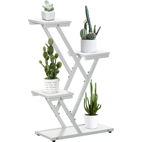 easycomfort scaletta portavasi a 4 livelli per interni ed esterni in mdf e acciaio, 50.5x24x81 cm, bianco (1/5)