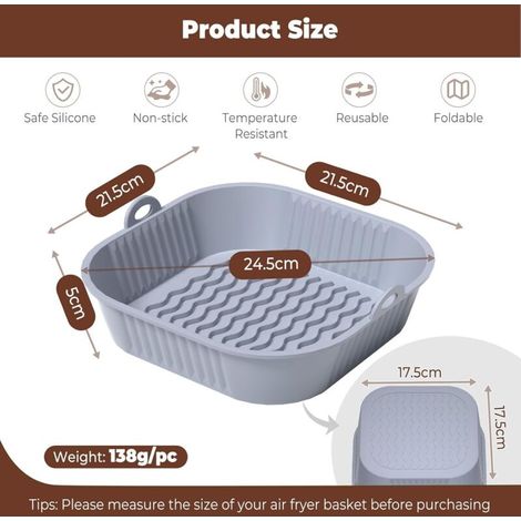 Moule Air Fryer Accessoires 5-8 L, 2Pcs 21cm Plat Silicone, Panier pour Friteuse à Air Chaud, Doublures pour Micro-ondes, Four (Gris et Noir) (1/4)