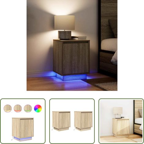 LED-Beleuchtung -  Nachttische mit LED-Leuchten 2 Stk. Sonoma-Eiche 38x34x50 cm (1/5)
