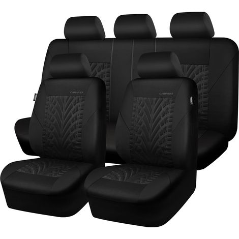 Housses de siège Voiture complètes pour Auto, Camion, SUV, Couvre Siege Auto avec Impression de pneus 3D, Compatibles avec airbags, Installation Rapide (Ensemble Complet, Noir) (1/5)