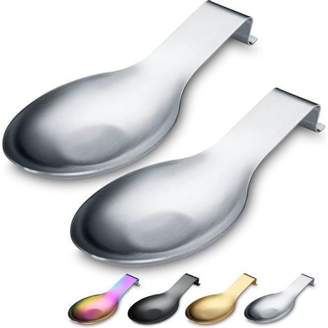 2 repose-cuillères en acier inoxydable brossé, 24,1 cm, design épuré, résistant à la corrosion, idéal cuisine quotidienne (1/5)