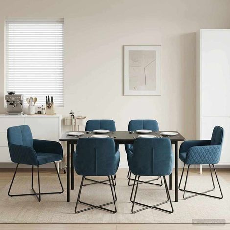 6 chaises de salle à manger en velours bleu avec accoudoirs, métal, 59 x 56,5 x 86 cm - PANGIVO (1/5)