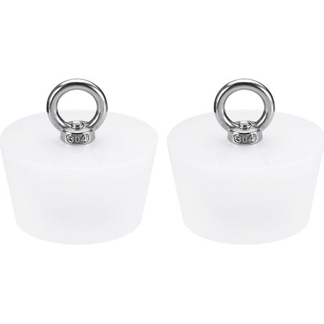 Caoutchouc Conique Bouchon 55 à 68mm Solide Baignoire Bouchon avec Anneau pour Test Tubes, Eau Tuyau, Drainage Trou, Blanc 2 Pièces (1/5)