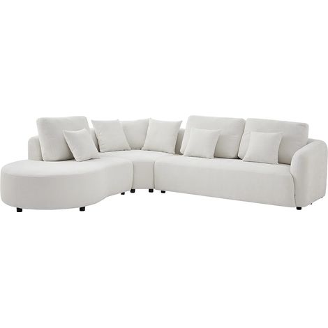 Canapé d'angle gauche en tissu texturé blanc cassé LOMESI (1/4)