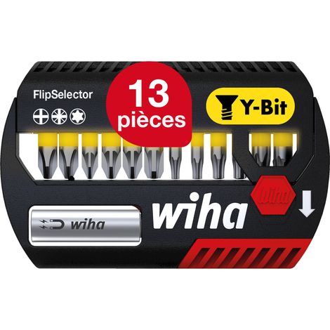 Wiha Jeu d'embouts FlipSelector 13 pièces. I Embout Y 25 mm I PH, PZ, TORX I Porte embout magnétique I Accessoire pour applications de vissage I Ouverture par pression sur un bouton (41827) (1/5)