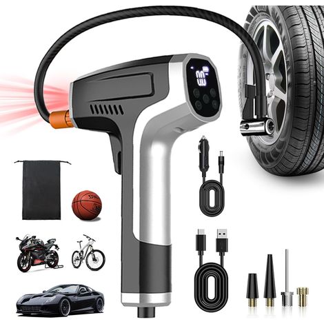 Kabelloser Autoreifenfüller, tragbarer 6-in-1-Luftkompressor, 150-PSI-Fahrradfüller mit LCD-Bildschirm, elektrische Reifenpumpe mit Scheibenbrecher und Gurtschneider
