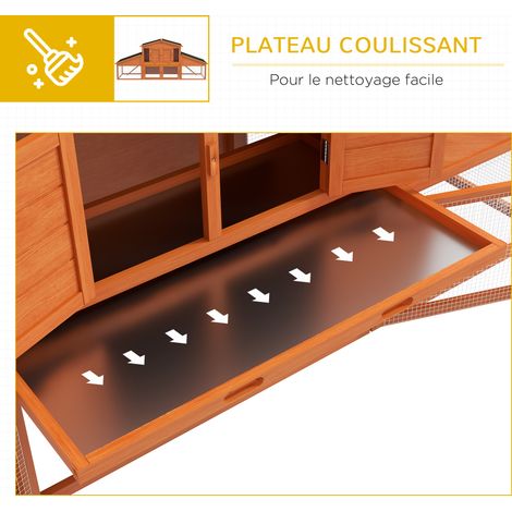 Clapier cage à lapins rongeurs poulailler XXL 2 étages 2 enclos tiroir déjection 2,25L x 0,70l x 1H m bois massif pin (1/5)