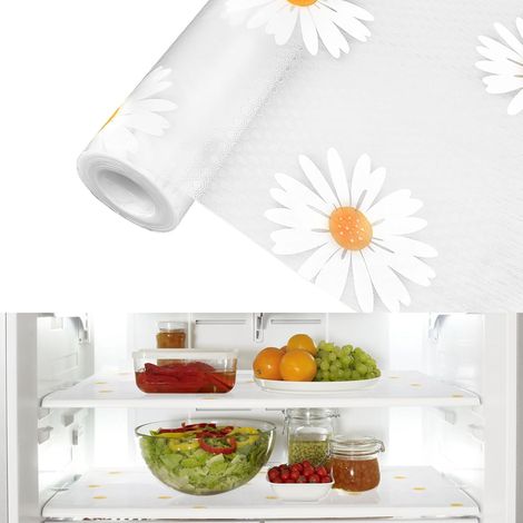 Tapis de Réfrigérateur Lavable, 30×300cm Tapis de Frigo Réutilisable Tapis de Tiroir Antidérapant Tapis de Refrigerateur Antibactérien EVA pour Cuisine Réfrigérateur et Armoire (petite marguerite) (1/5)