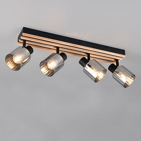 Lampe de plafond à 4 lumières Travia noir avec bois - R86534032 (1/3)