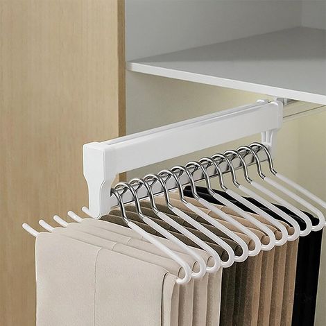 Porte Pantalon Coulissant, Tringle Coulissante Penderie Extensible Tringle Penderie pour Le Rangement des Armoires, Gain de Place (Blanc, 292mm) (1/5)