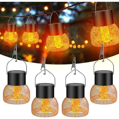 Lampes solaires extérieur étanches, lot de 4 lanternes suspendues pour jardin, terrasse, clôture et arbres (1/4)