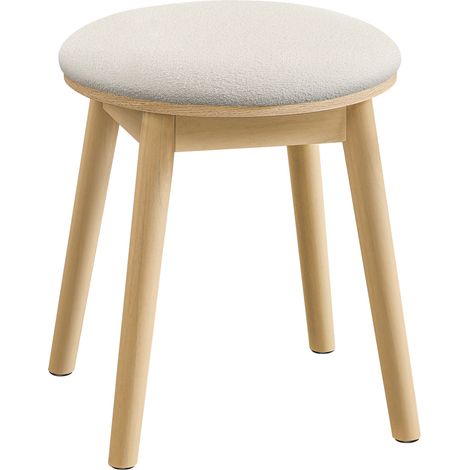 Tabouret coiffeuse rond 37x37x43 cm – Bois d’hévéa et mousse haute résilience – Pieds antidérapants – Blanc crème et beige chêne (1/5)