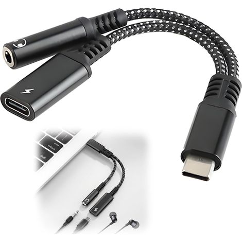 Adaptateur USB-C Vers Jack 3,5 mm et Chargeur 2 en 1, Adaptateur Casque et Chargement, 60W PD Charge Rapide Audio HiFi, Écouter Musique et Charger Même Temps, Compatible Avec Tous les Appareils type C (1/5)