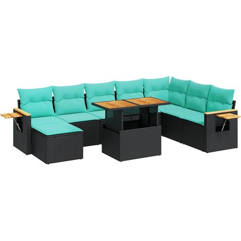 Maison Exclusive - Set Divani Giardino 10pz con Cuscini Nero in Polyrattan Acacia (1/5)