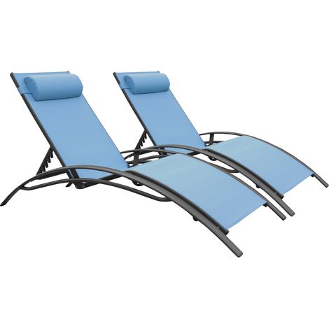 2er Set Liegen GALAPAGOS aus blaugrauem Textilene - Aluminium anthrazitgrau