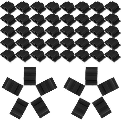 50 Clips de Câble Adhésifs Noirs Pa66 Support Autocollant Fort pour Gestion de Fils USB et Cordons sur Bureau ou Table, Lot de 50 Pièces (1/5)