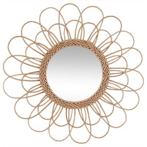 Miroir en rotin fleur coloris beige - Dim : D 56 cm -PEGANE-