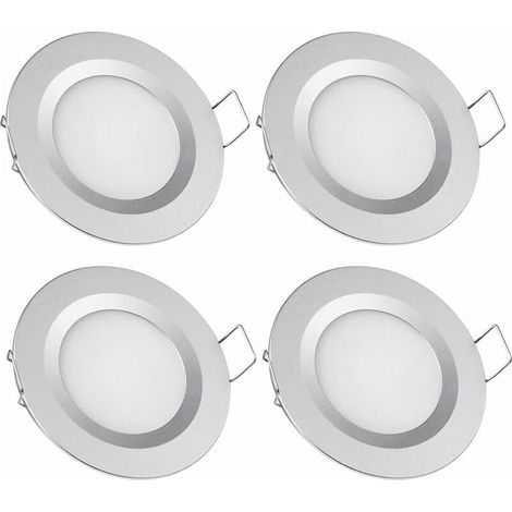 4 x Spot LED Encastrable 12V Trou 58-65mm 3W 6400K Plafonnier Encastré pour Camping-car Bateau Caravane Van Yacht Blanc froid (Finition argentée)
