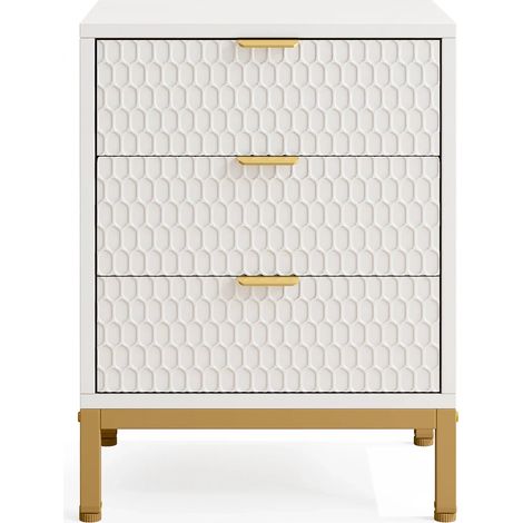 Comodino moderno con 3 cassetti bianco e oro 50 x 40 x 65,5 cm (1/5)