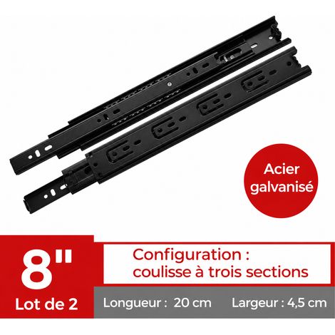 Glissières de tiroir télescopiques 3 sections en acier noir 200 mm 8 pouces SD4510 4510 8 200mm – Livraison gratuite