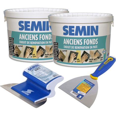 Lot de 2 enduits de rénovation pour les supports irréguliers Anciens Fonds Semin - intérieur/extérieur - seau de 5 kg, un couteau à enduire - 15 cm et une lame CE 78 pour enduire et lisser - 15 cm (1/5)