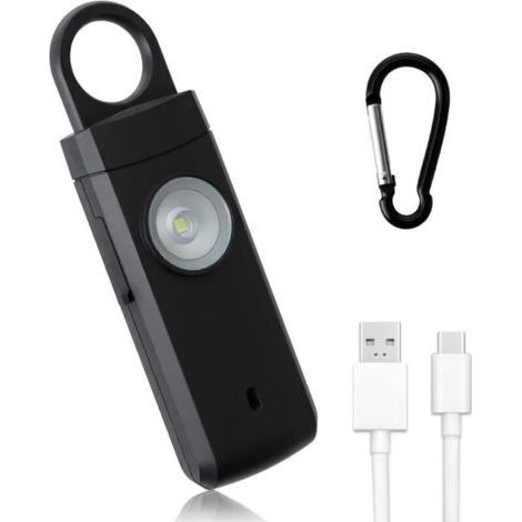 (Black) 130dB Anti-Assault Alarm, Rechargeable Anti-Assault Emergency Security Alarm, Keychain Alarm with LED Lights, USB Type C Charging, Portable Security Kit (1/5)