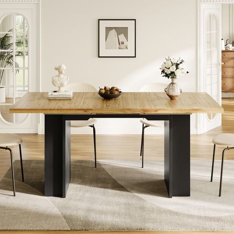 Tavolo estensibile in MDF color legno naturale 120-160x80 cm con ripiani laterali (1/5)