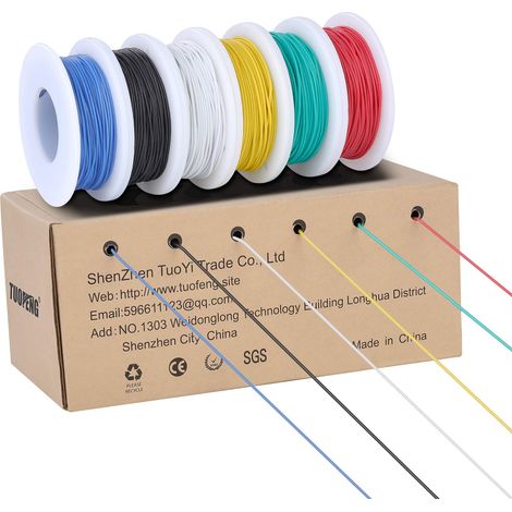 Fil électrique de calibre 30, kit de fils colorés Fil de silicone flexible 30 AWG (6 bobines de 20 mètres de couleur différente) Fil électronique 60V (1/5)