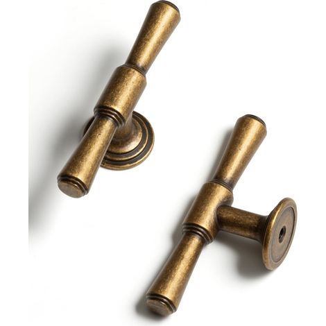 Boutons d'armoire en laiton antique à trou unique – Poignées en alliage de zinc pour placard de cuisine, salle de bain, commode (5, laiton antique, bouton en T) (1/5)