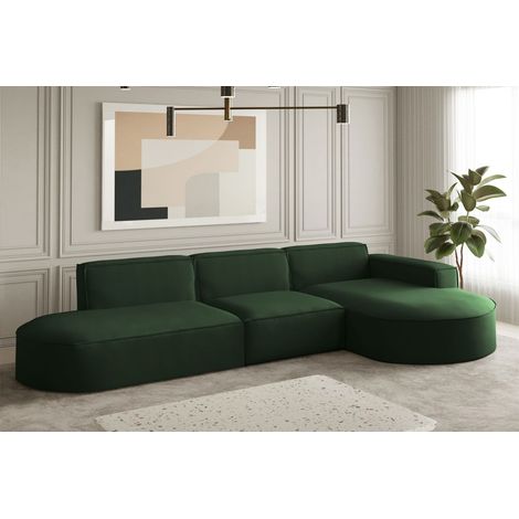 Ecksofa Designersofa PALMA in Stoff Opera Velvet Grün Ottomane Rechts (1/2)