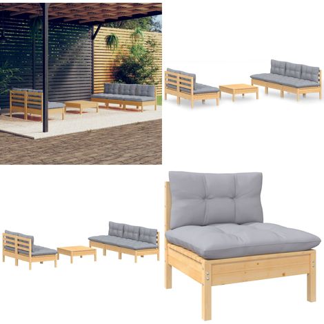 6-tlg. Garten-Lounge-Set mit Grauen Kissen Kiefernholz - Garten-Lounge-Set -  Garten-Lounge-Sets - Home & Living (1/5)